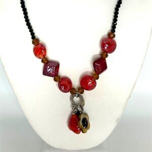 DayGlow Orange Necklace Glass & Acrylic Beads Glows Under Blacklight